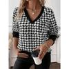 EastRogue Women's Fashion Casual Spring Fall Houndstooth Print Long Sleeve V-Neck Blouses & Shirts