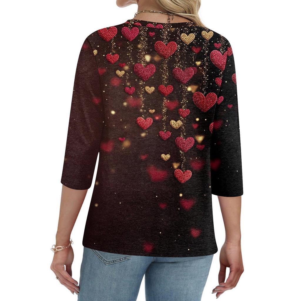 Women's T Shirt Print Button 3/4 Sleeve Daily Weekend Fashion Basic V- Neck Regular Top