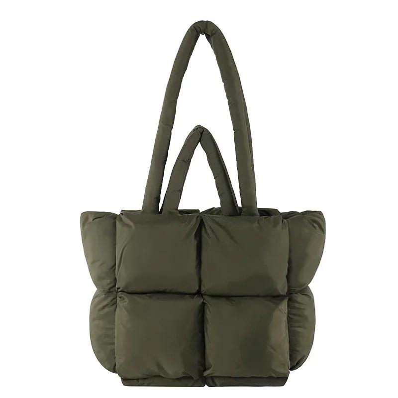 

Casual Puffer Tote Bag Women Winter Large Capacity Fashion Shoulder Bag Femael Aesthetic Solid Color Handbag Vintage
