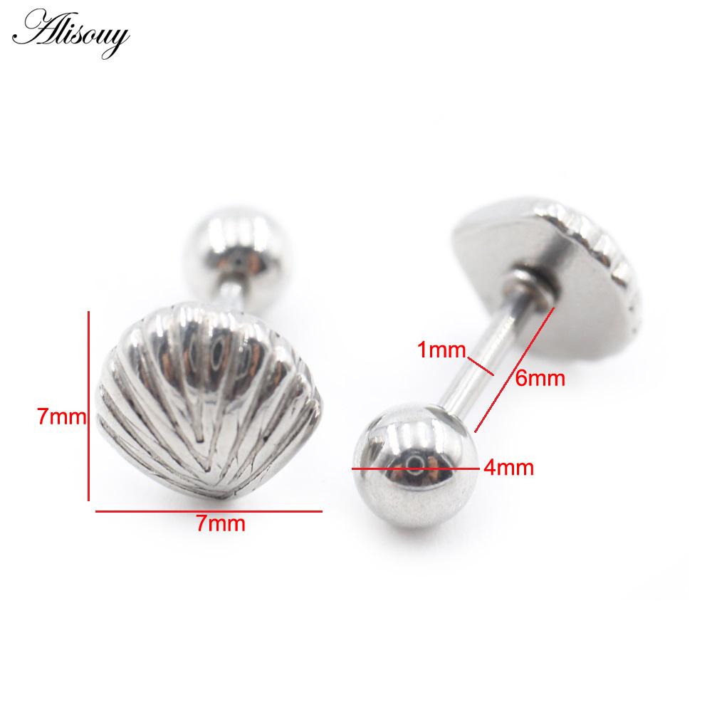 2PC Edelstahl Shell Kreuz Herz Stern Spinne Mond Schlange Biene Dreieck Frauen Männer Ohrstecker Knorpel Ohrringe Piercing Schmuck