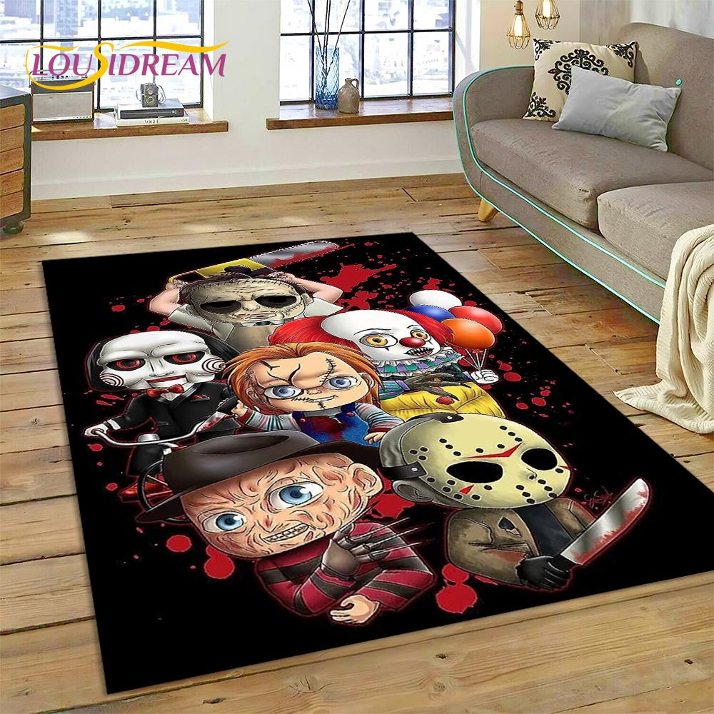 Postava z hororového filmu Chucky Pennywise Halloween Koberec do ložnice obývacího pokoje Dekorace na pohovku Doma Velká dekorativní podlahová rohož