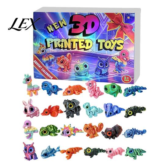Winter Holiday Activities 3D Printed Animal Advent Calendar, 24-Day Dinosaur Ocean Land Fun Interactive Toys for Kids Figure Countdown Set, Christmas