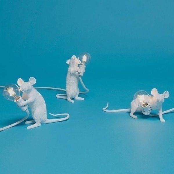 3 Colors Rat Table Lamp Desk Light Decor Lamp Bedside Resin Lamp White Light Decor for Bedroom