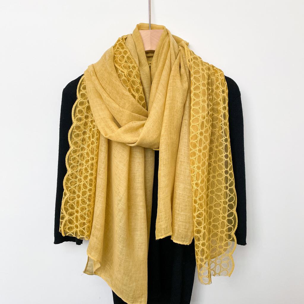 New Linen Lace Cotton Linen Thin Scarf for Women's Literary Versatile Shawl Scarf Silk Scarf Solid Color Scarf