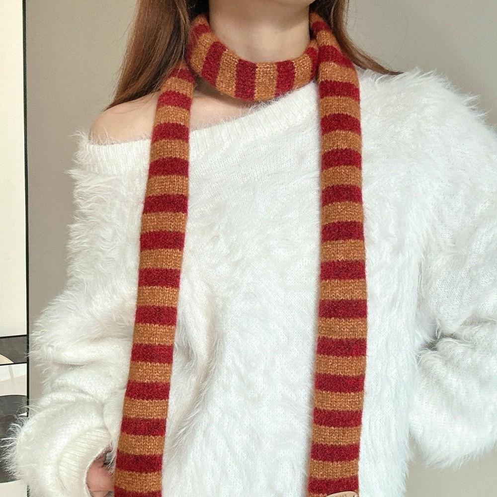 Harajuku Striped Scarf Collocation Clothing Accessories Knitted Shawl Long Narrow Scarves Winter