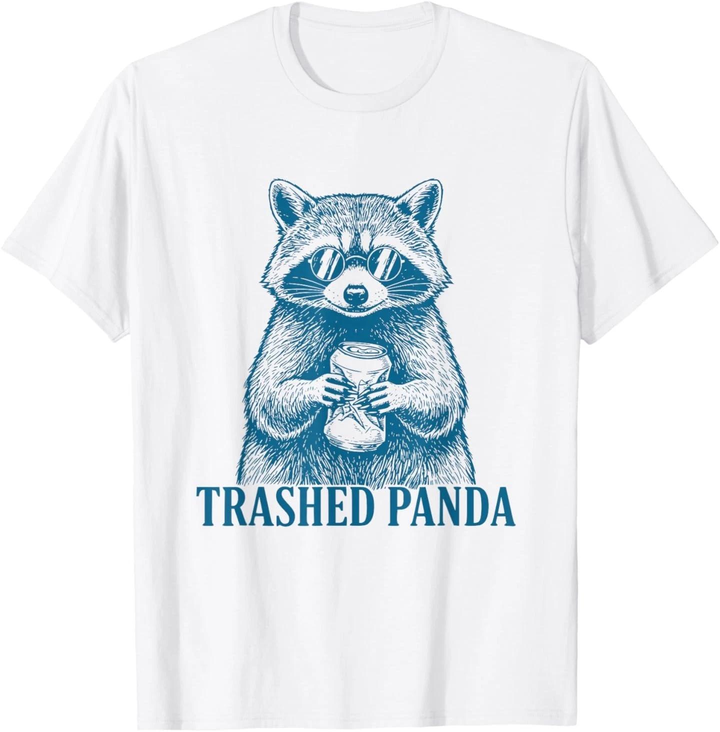 Funny Trashed Panda Racoon Gets Drunk Raccoon Meme Vintage 100% Cotton T-shirt Mens Tees Top S
