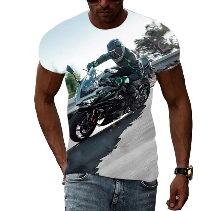 Letní móda Nová pánská grafická trička s motocyklem Trend Osobnost Cool styl Lokomotivní vzor 3D potisk Tričko s krátkým rukávem Top