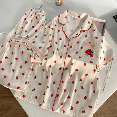 Sweet And Cute Strawberry Print Girl Can Wear Short Sleeves And Trousers Loungewear Can Wear Women Outside