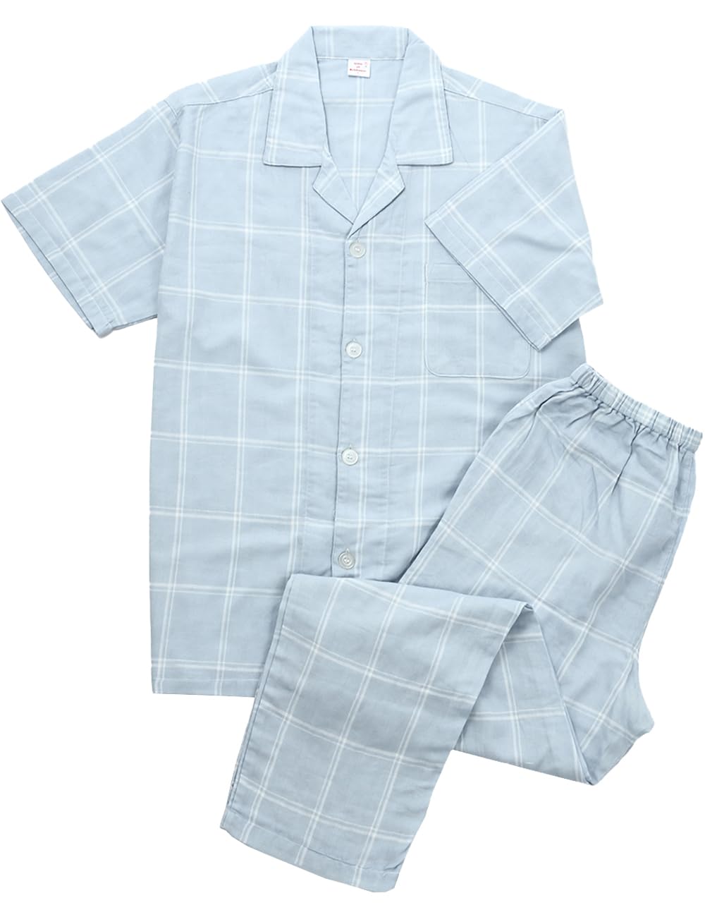 

Подарки Блеска Марлевая Пижама с Коротким Рукавом Летняя Роскошная Мужская, Стиль, (2XL, Синий) PJ_2765 синий