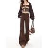 American Maillard coffee color slightly pulled jeans women's spring and autumn new high waist high and thin versatile floor flared pants