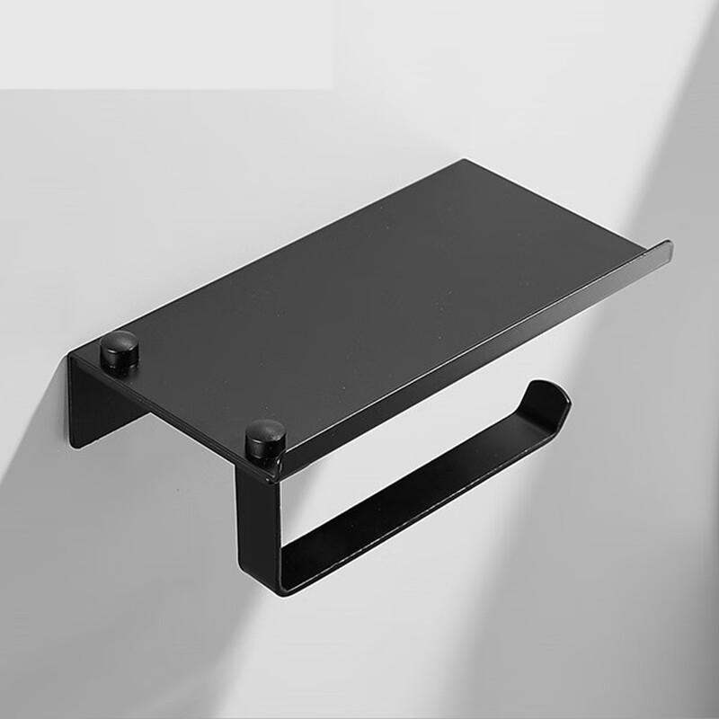 Homeglen Black Stainless Steel Toilet Paper Holder with Phone Shelf