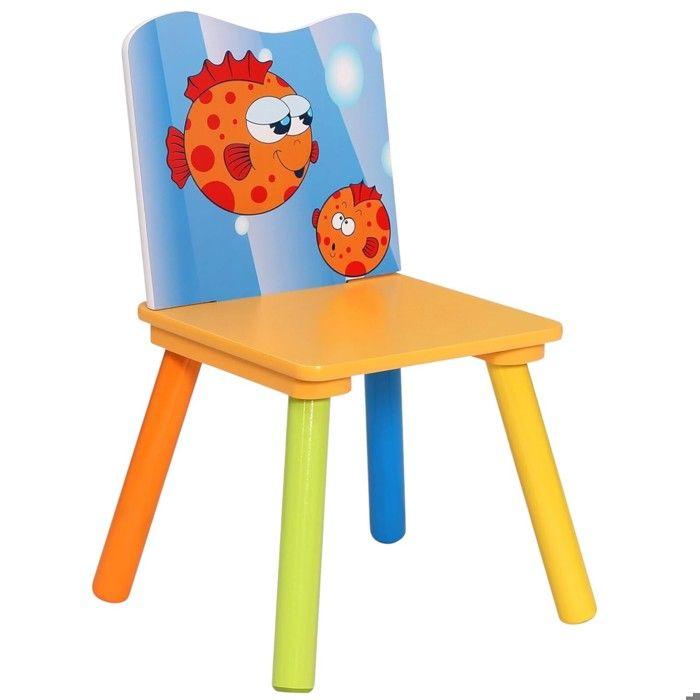 GINGER HOME Table Enfant et 2 Chaises en Bois – Thème Animaux Marins – Pour Dessin, Jeu, Apprentissage – Dès 3 Ans