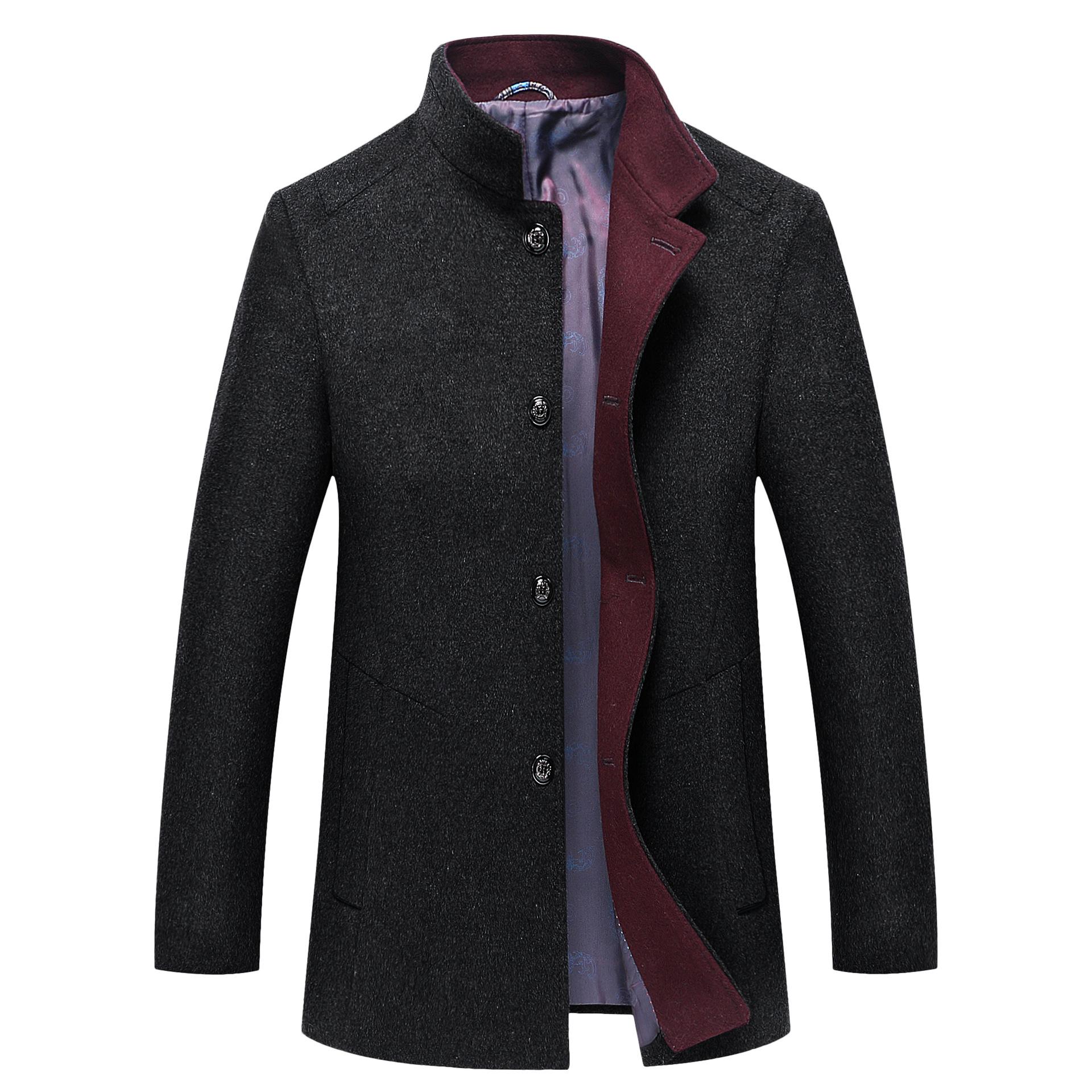

Осенне-зимнее мужское шерстяное пальто шерстяная куртка мужское гладкое шерстяное мужское пальто пальто XL чёрный