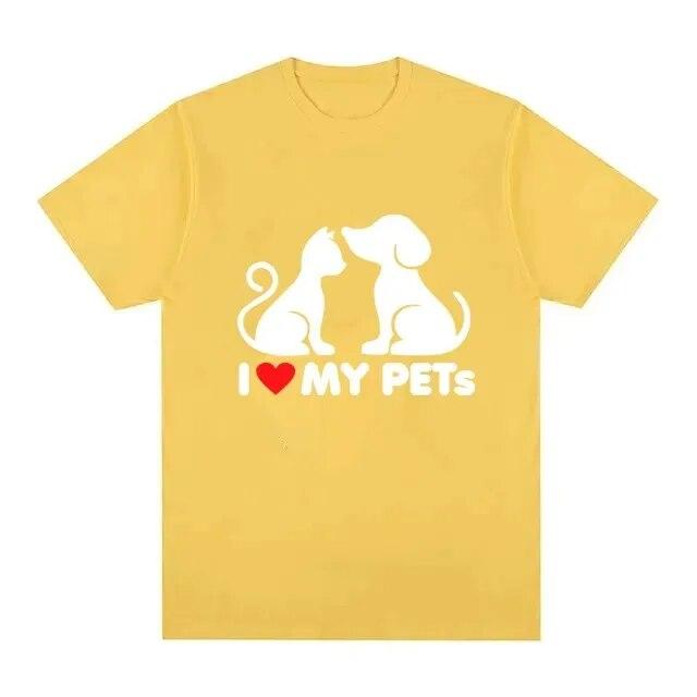 2024 Casual Street Clothing Casual Tee Unisex Cotton Short Sleeve Tee Fashion Women T-shirts Interest Cats LOVE Dogs Printed Shirt Unisex