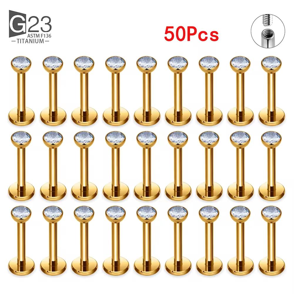 10Pc/50Pc G23 Ttianium Labret Ear Lip Stud Jewelry Square CZ Stone Cartilage Tragus Earring Tongue studs Threaded Body Jewelry