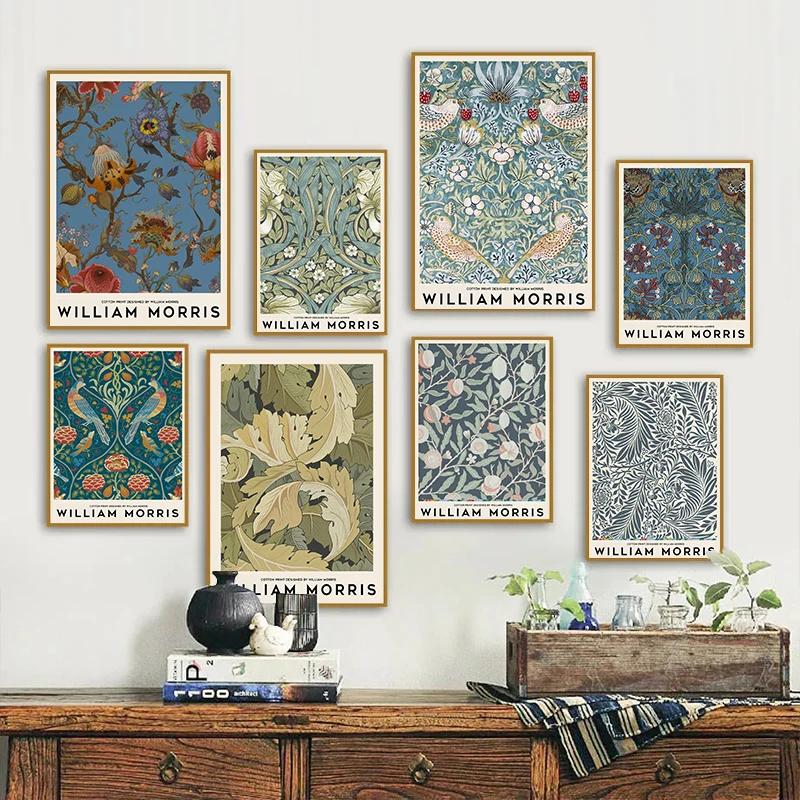 Canvas Painting Wall Art Pictures Abstract William Morris Flower Leaf Bird Vintage Posters and Prints for Living Room Home Decor