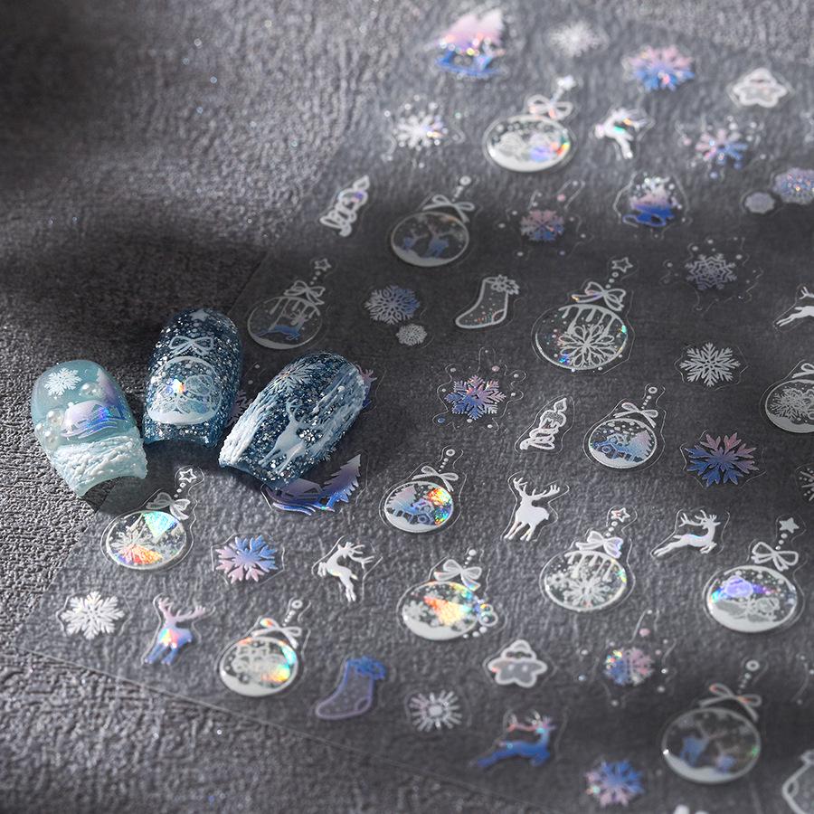 

Ferris Network Red Christmas Snowflake Crystal Ball Adhesive Nail Decals - Snow Globe Style, M-762