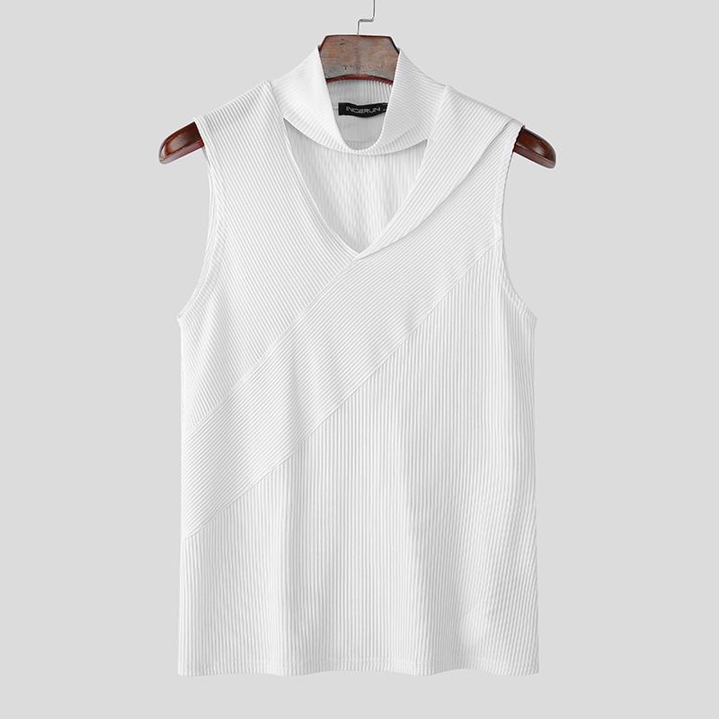 

INCERUN Mens Summer High Neck Cutout Sleeveless Solid Casual Rib Tank Tops 5XL белый