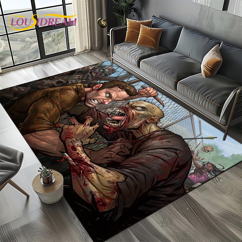 TWD Walking Dead Rick Daryl Horror TV Carpet Rug for Living Room Bedroom Home Sofa Decoration,Kids Area Rug Non-slip Floor Mat