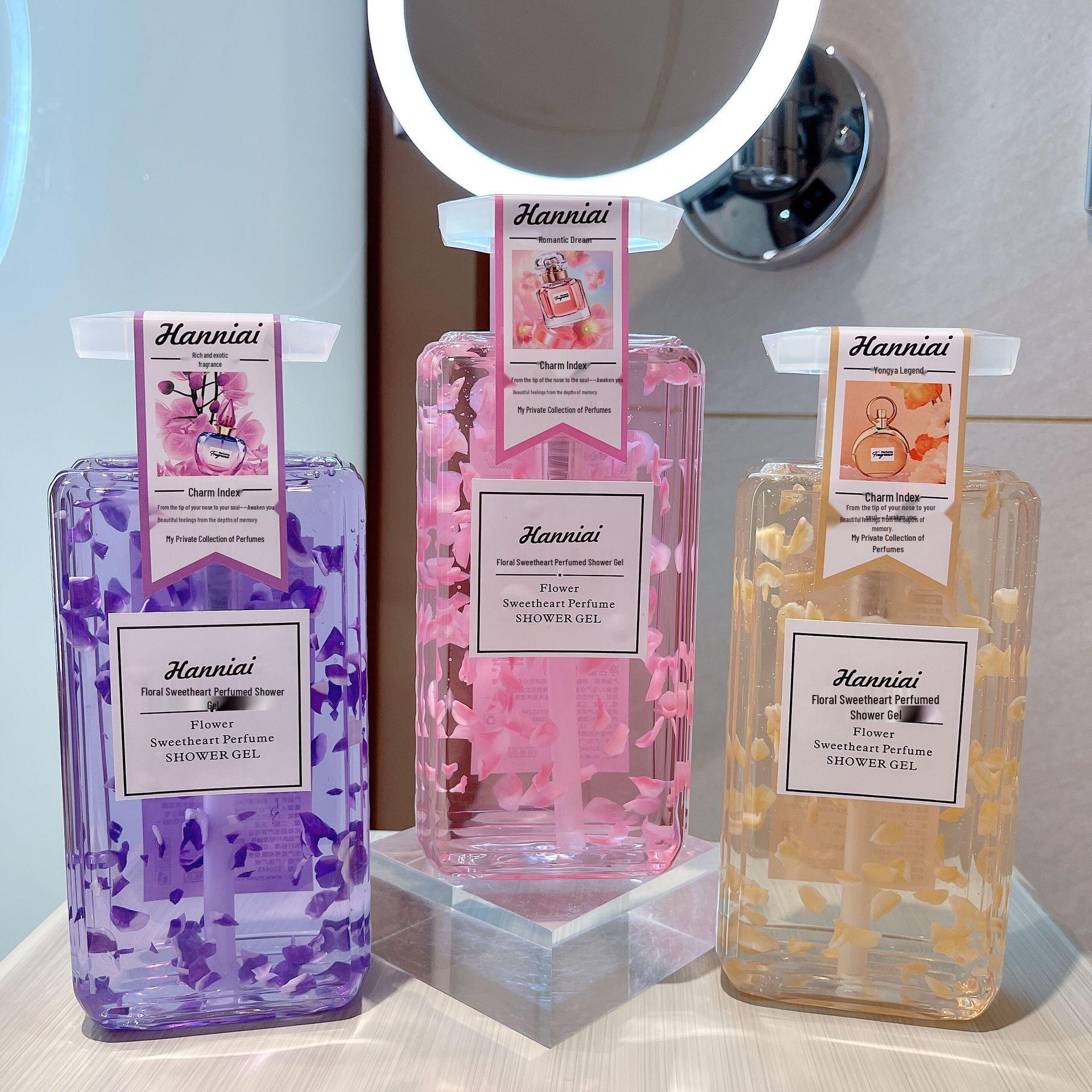Hanniai Sweetheart Flower Shower Gel - Long-Lasting Floral Scent & Moisturizing Fragrance Yellow 500ml (with petals)