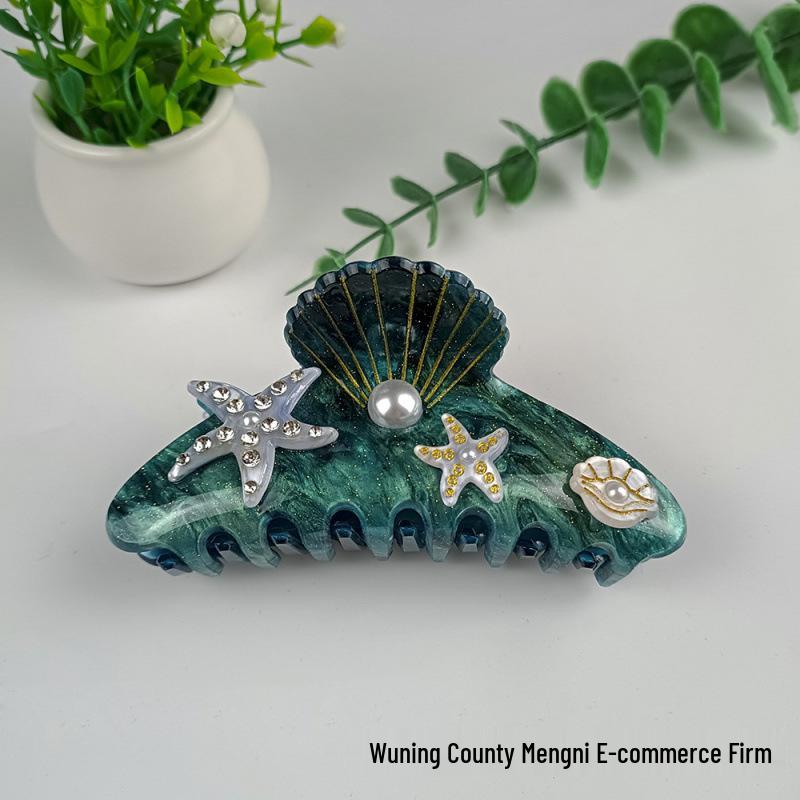 Elegancka spinka do włosów z cyrkoniami w kształcie rozgwiazdy i muszelkowa klamra do upięć