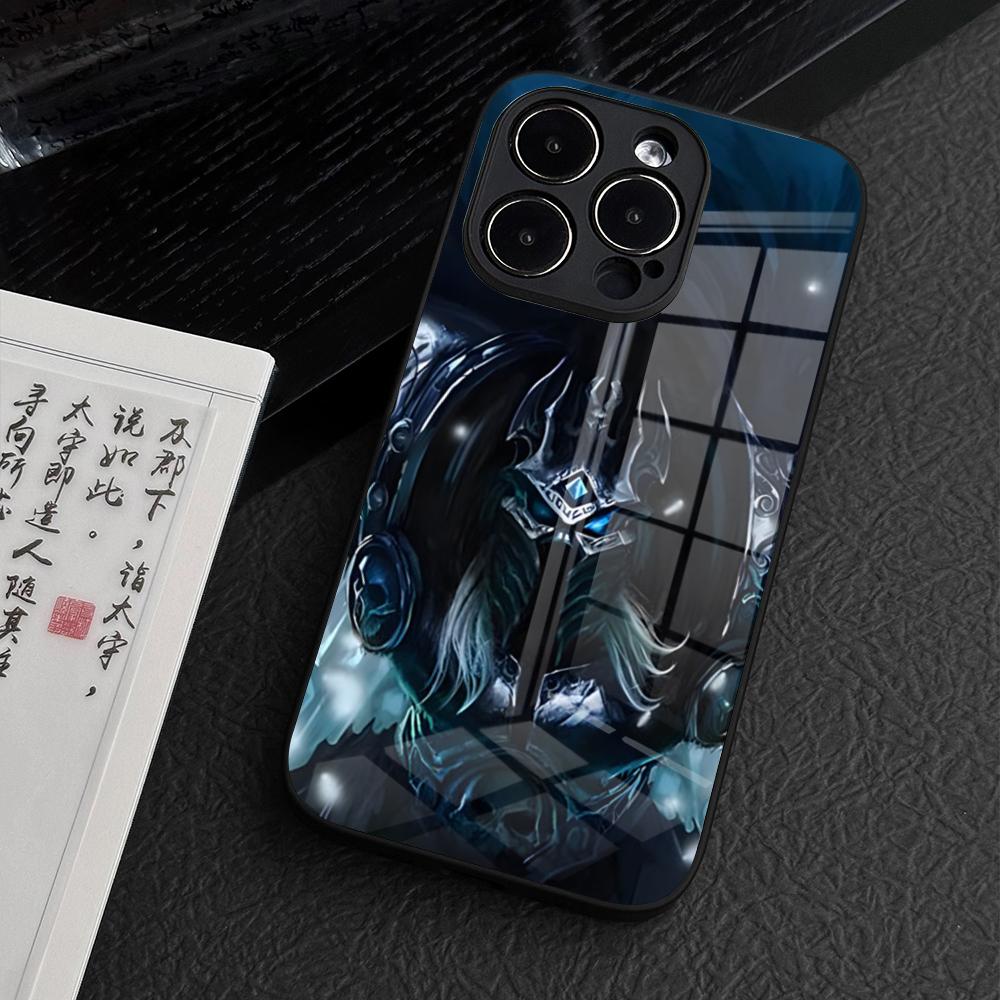 World of Warcraft Lich King Phone Case for iPhone 15 Pro Max 14 Plus 12 Mini 11 13 14 Pro Max Magsafe Wireless Charge Glass Cove