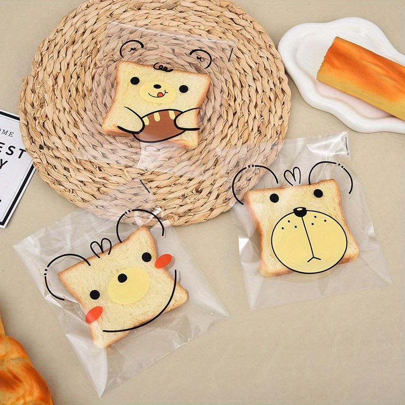 100PCS Cartoon Bear Four in One OPP Self-adhesive Bag, Donut Baking Self-adhesive Bag, Cartoon Cute Food Packaging