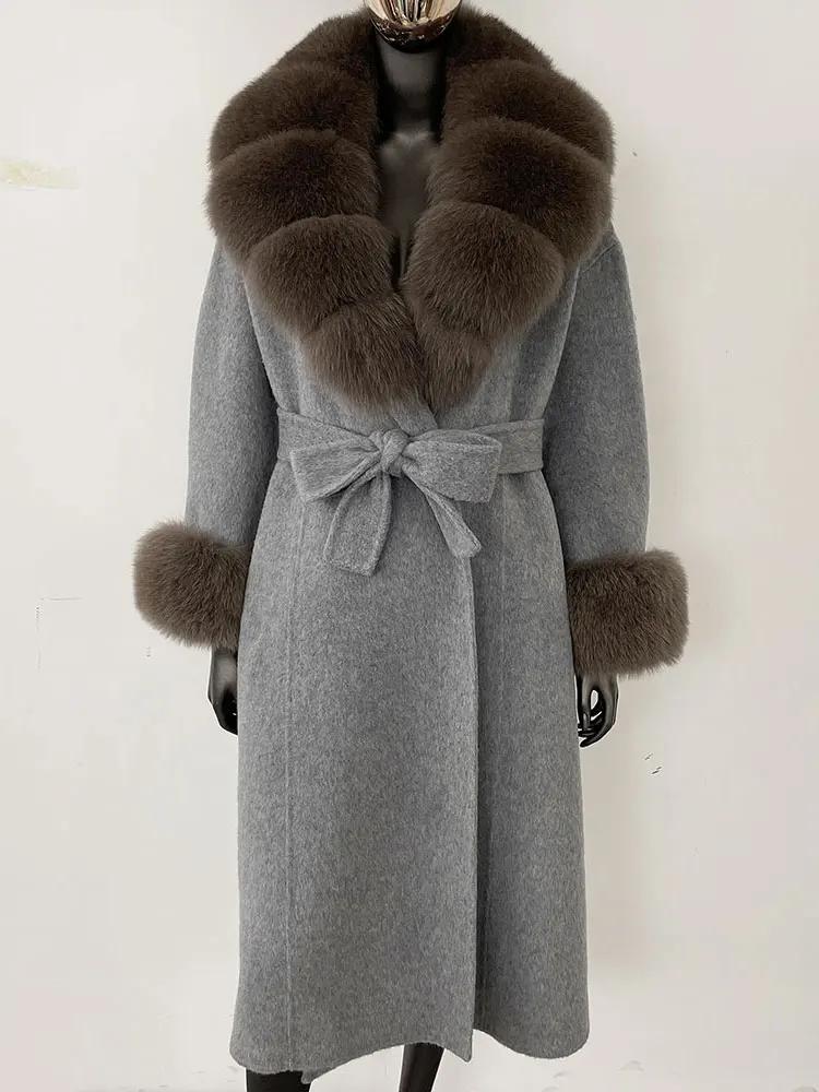 OFTBUY Wool Coat Women 2024 Autumn Winter Real Fox Fur Jacket Female Long Warm Natural Fox Fur Collar Fur Cuffs Coat Woolen Coat
