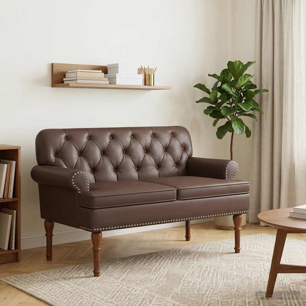 Zweisitzer mit Knopfheftung Braun 120 x 65 x 77 cm Kunstleder