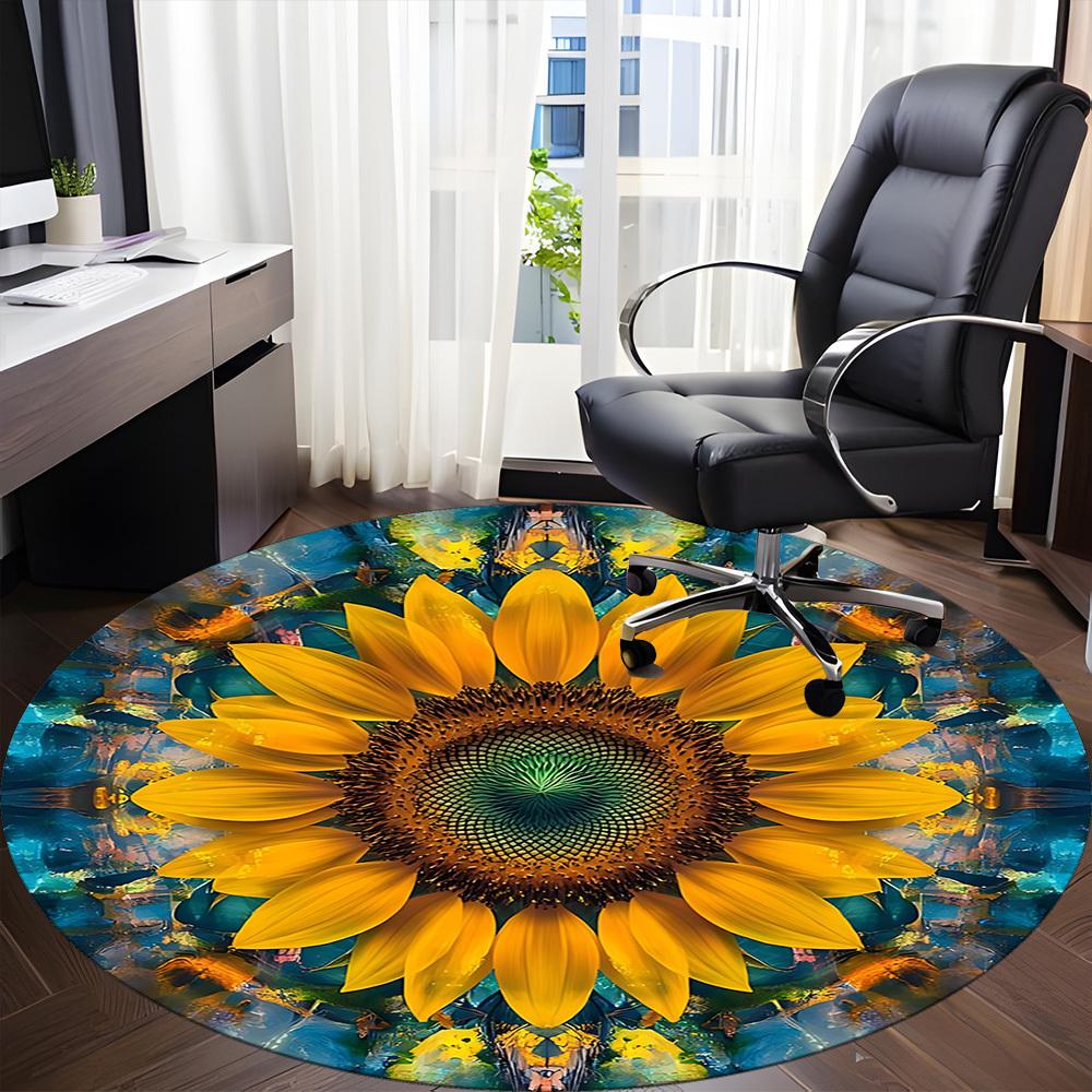 1pc Sunflower Kaleidoscope Office Round Area Rug, Indoor Mat Suitable ForOffice, Under Office Chairs Bedroom Living Room Home Decor, D112