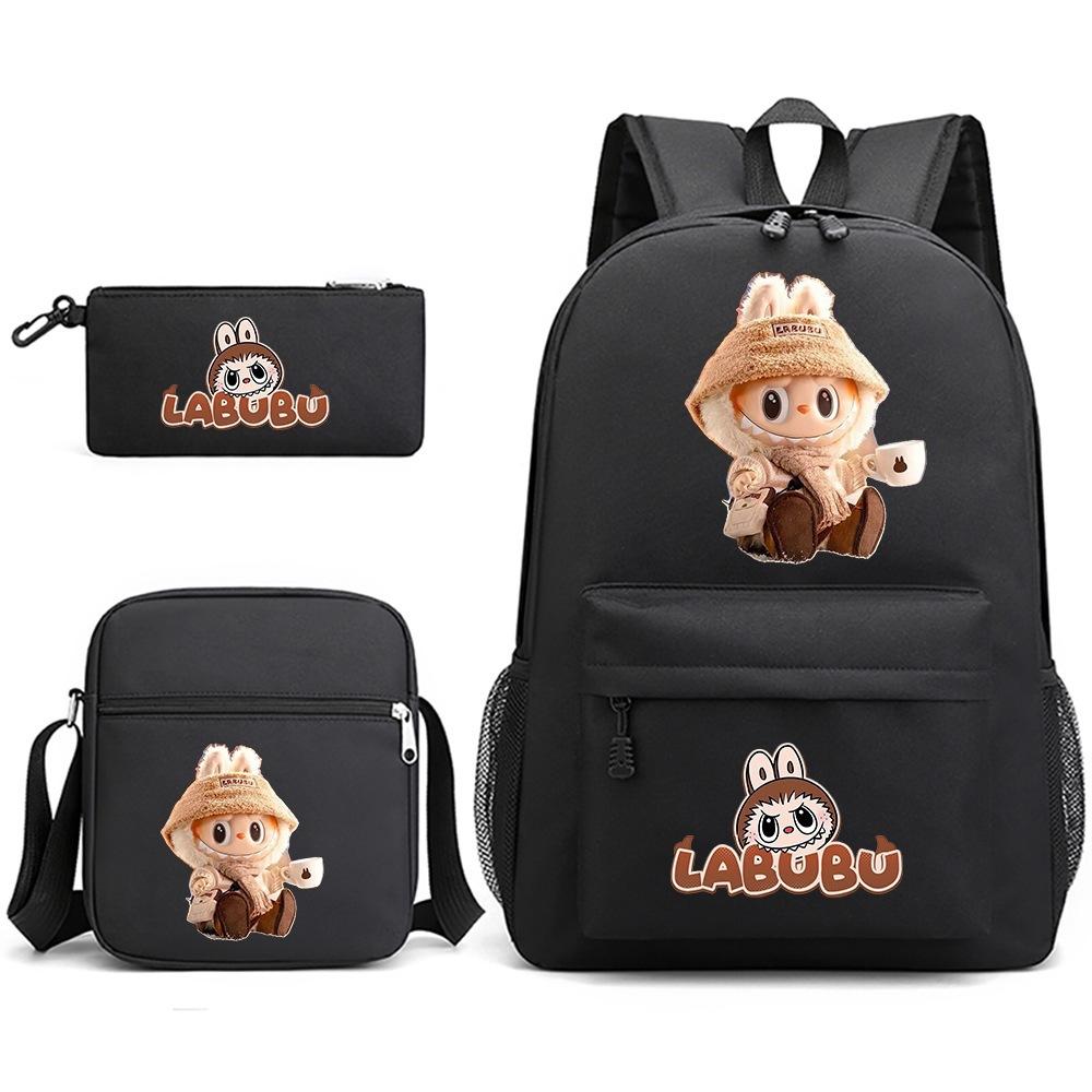 Labubu Surrounding Primary and Secondary School Students Fashion Backpack Casual Schoolbag Three-piece Set