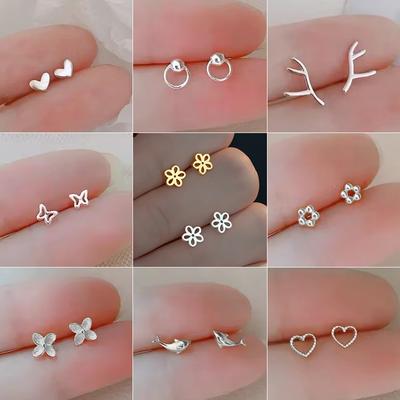 New Minimalism Earring 925 Silver Needle Allergic Protection Mini Small Heart Stud Earrings for Women Girls Jewellery