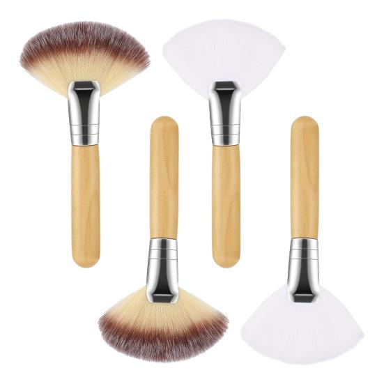 4Pcs Facial Fan Brush Wooden Handle Women Makeup Brush Soft Fluffy Bristles Esthetician Facial Mud Clay Applicator Brush Tools