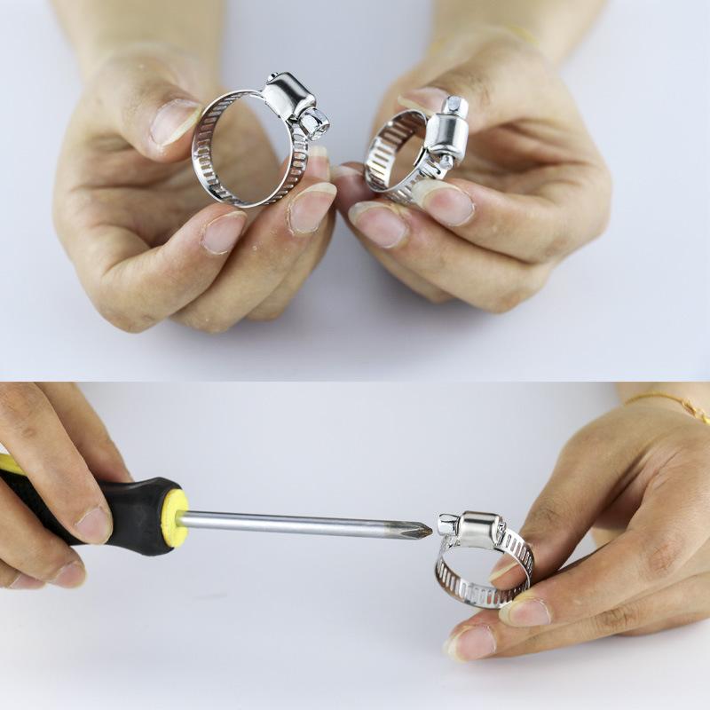 Adjustable stainless steel hose clamp combination set for tubing, machinery, garden, and automotive hoses