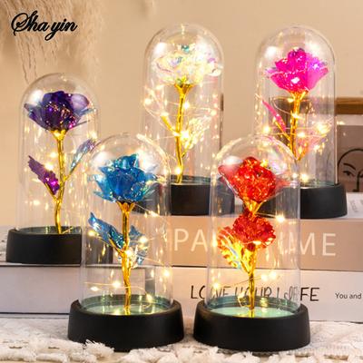 Valentines Day Gift for Girlfriend Eternal Rose LED Light Foil Flower In Glass Cover Mothers Day Wedding Favors Bridesmaid Gift