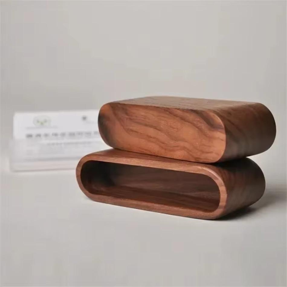 1 Pcs Wooden Business Card Box Creative Desktop Large Capacity Display and Storage Business Card Holder Black Walnut Solid Wood