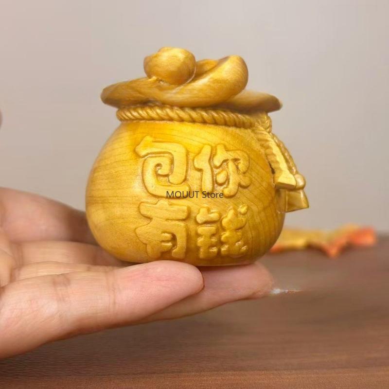 Wood Carving Money Bag Ornament for Gifts for The New Year and Housewarming Money Bag Wood Carving Decorative Item