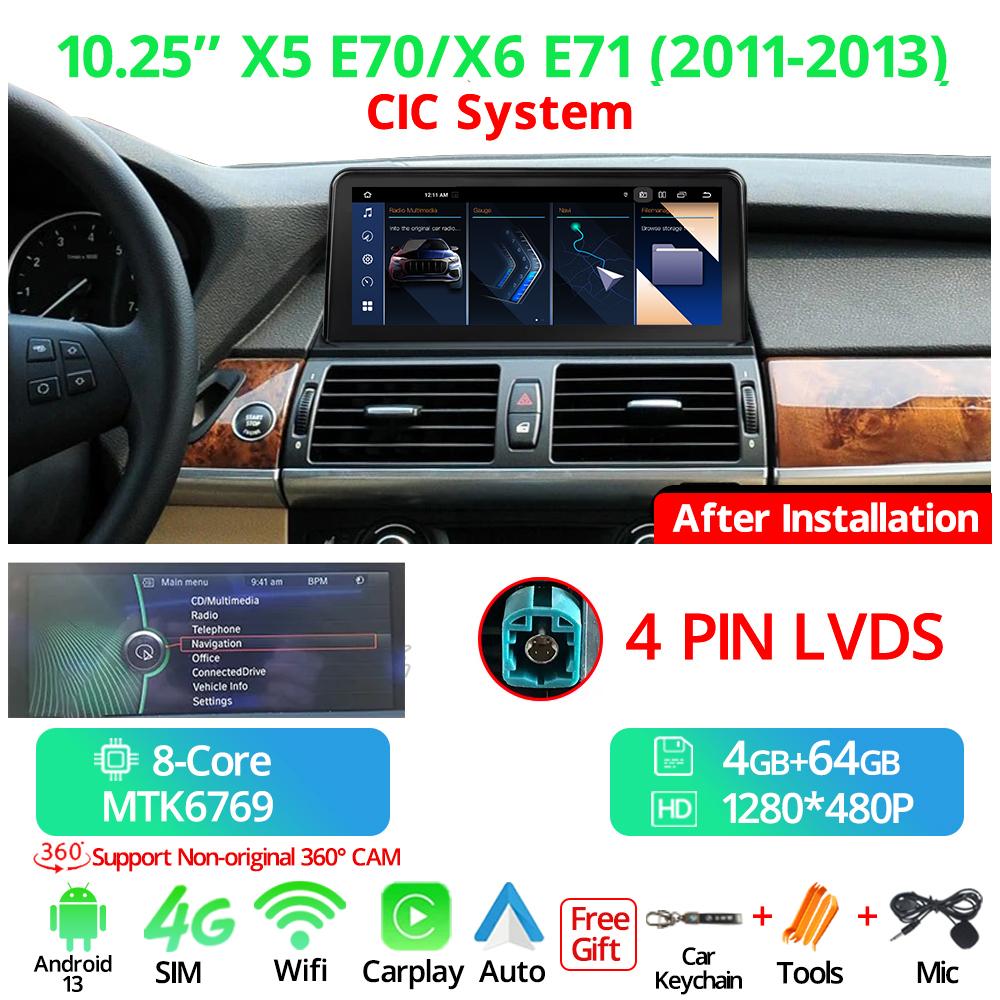 10.25" Wireless Carplay Car Radio For BMW X5 E70 X6 E71 LHD 2008-2013 CCC CIC System Android 13 GPS Multimedia  Player FM BT