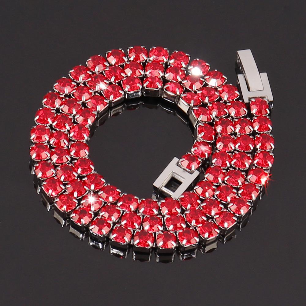 Stainless Steel 4Mm Zircon Tennis Necklace Simple Color Diamond Claw Chain Necklace Men'S And Women'S Jewelry