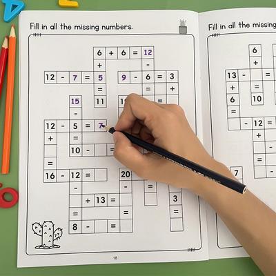 Children Math Exercise Book Workbook for Kids Ages 5-8 Math Crossword Puzzles Addition and Subtraction Early Education Learning Workbook