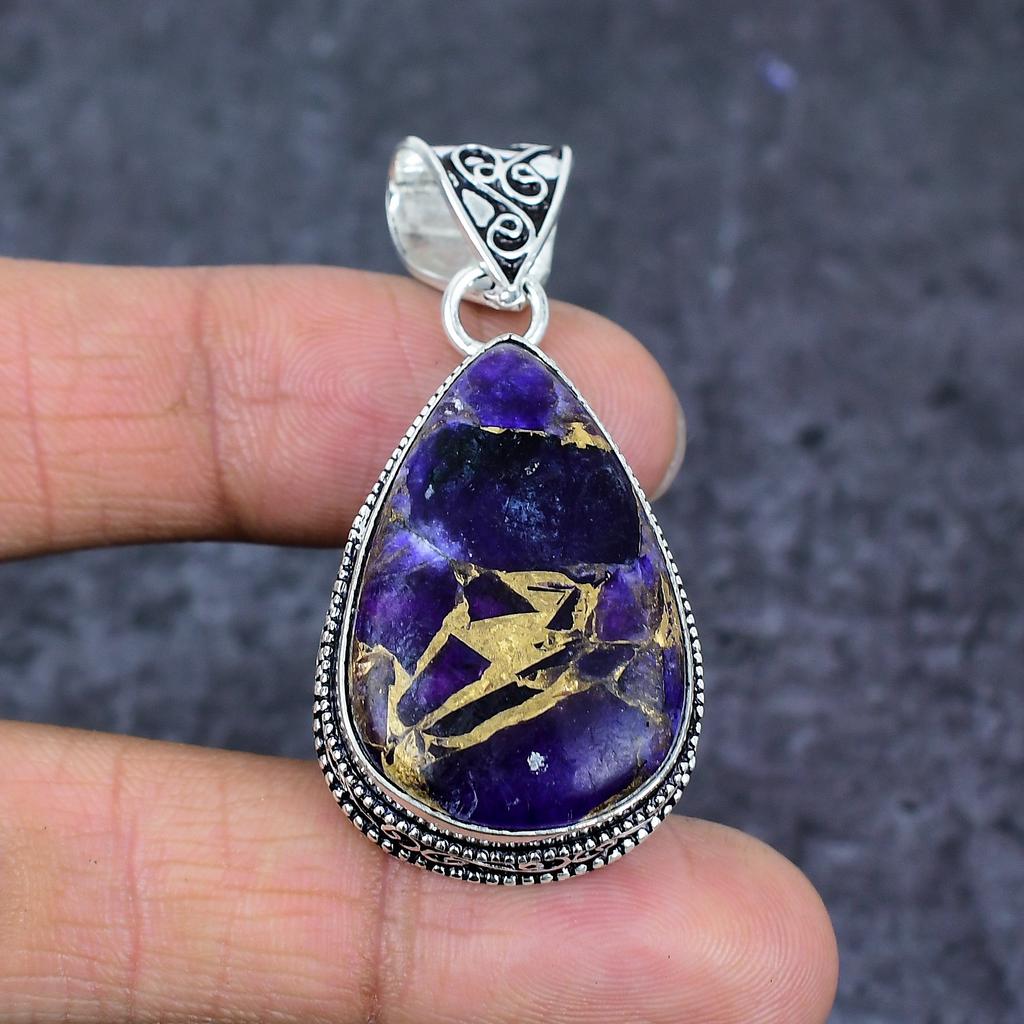 Natural Copper Sodalite Gemstone 925 Sterling Silver Jewelry Pendant 2.05" ET-4788