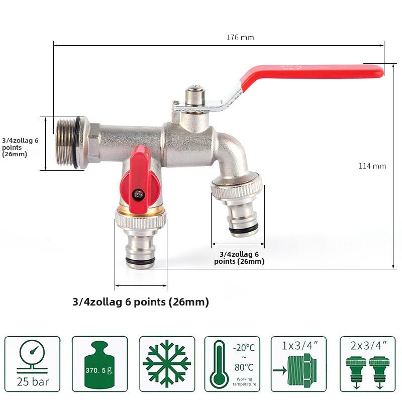 1 Stück Roter Griff 1/2 "" 3/4" "IBC Tank Metall Wasserhahn mit S60 Grobgewinde 1-2 Wege Adapter Kugelhahn Gartenzubehör Bewässerung