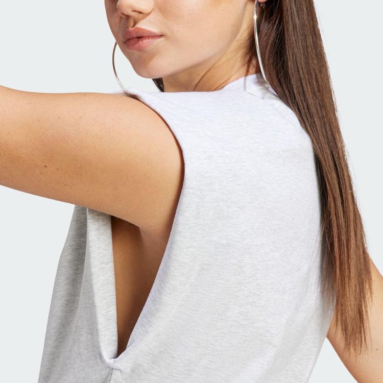 Adidas Originals Trefoil Musc Dress Letter Logo Print Sports Knit Fitted Round Neck Sleeveless Dress Women Dresses Light-Gray IC3081