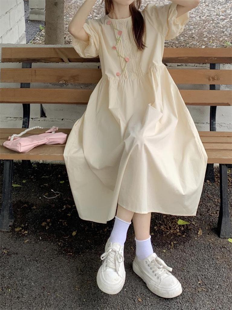 Robe d'été à manches bouffantes douces style académie japonaise pour femmes - Jupe style poupée fraîche niche étudiante d'été