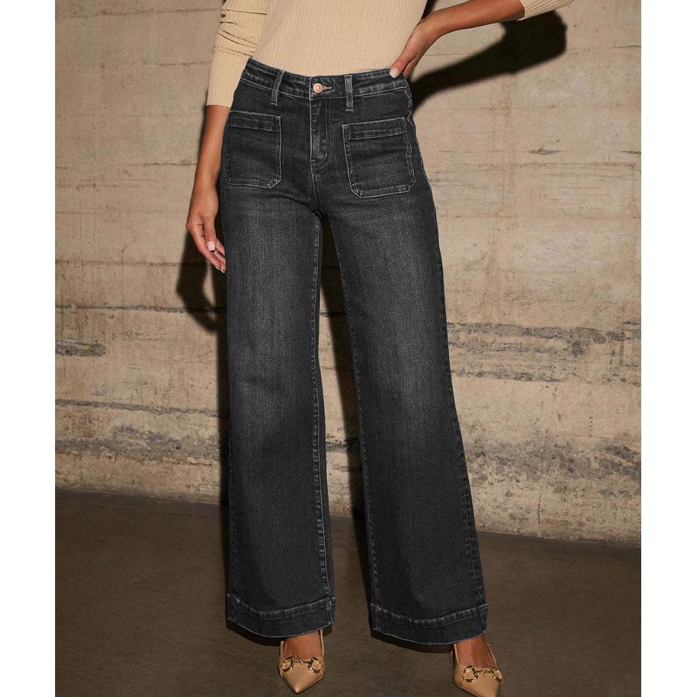 Dámské džínové džíny s vysokým pasem Vintage široké nohavice rovného střihu Dámské ležérní kalhoty s kapsami Pantalones de mujer