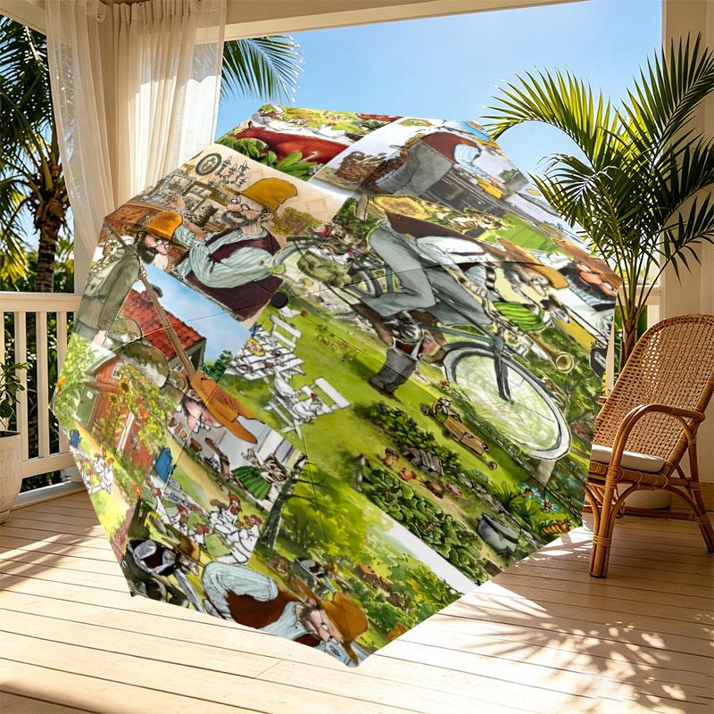 Pettersson und Findus Print Automatic Open Close Umbrella, Portable Foldable Umbrella, for Outdoor Commute Camping Trip, Ideal Birthday Gift
