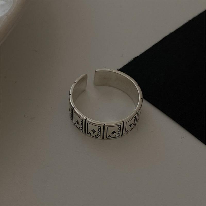 Vintage Poker Card Inspired Hip Hop Adjustable Ring Unisex Jewelry Perfect for Music Festivals and Casual Event