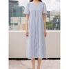 Korean Style Plus size women clothing Fat Sister Summer V-neck Stripe Pullover Front Slit Mid-Length Short sleeve Dress L-4XL