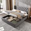 Ear-shaped Upholstered Bed, Velvet, Double Bed, 140*190, Hydraulic Functional Bed with Slatted Frame and Storage Space, Grey