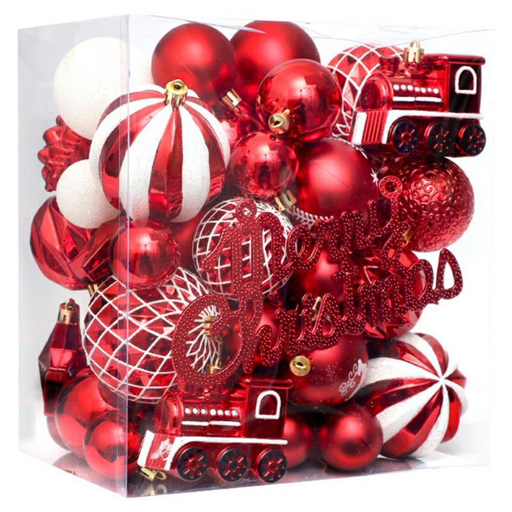 65Pcs/Set Christmas Tree Ornaments Painted Ball Set Decorative Hanging Baubles for Holiday Gift
